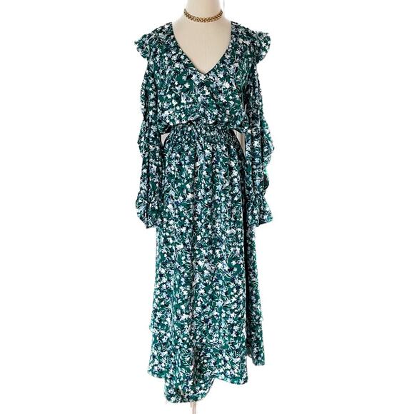 MISA Los Angeles Floral Ruffle Open Sleeve Tiered Maxi Dress green size medium M - Picture 8 of 8